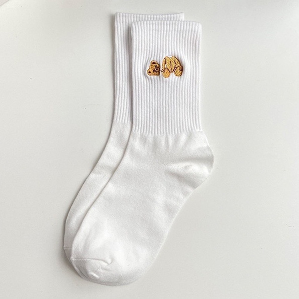 White
Palm Angels teddy embroidered mid-calf socks